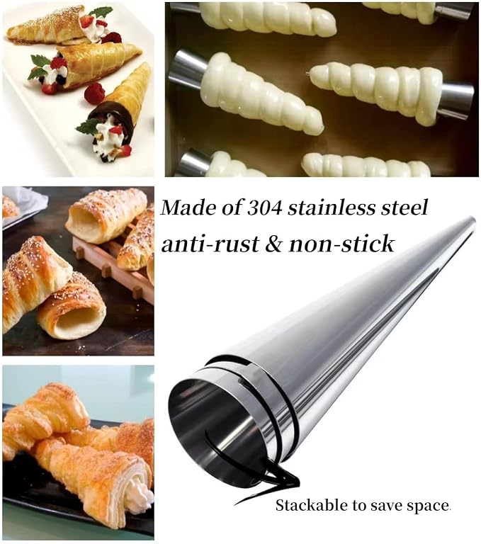 Stainless Steel Cannoli Forms Set, 5 Large Cannoli Forms, 5 Large Hones Mould, 5 Small Croissant Form, Cleaning Brush, Reusable Icing Bag and Long Frosting Tip for Puff Cupcakes Pastry