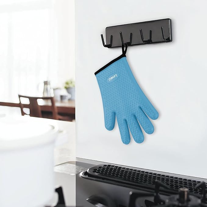 Silicone Oven Mitts Gloves - Heat Resistant, Non-Slip for BBQ, Grilling | 450°F Double-Layer｜Waterproof Kitchen Cooking Barbecue Mittens ｜5 Finger Hot Mitt for Baking, Smoker& Cast Iron(XL-XXXL)