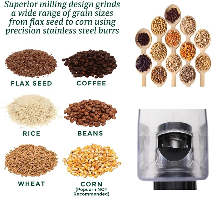Kitchen Crop Hand Crank Grain Mill Wheat Flour Grinder, Stainless Steel Metal Burrs (The Grain Mill)