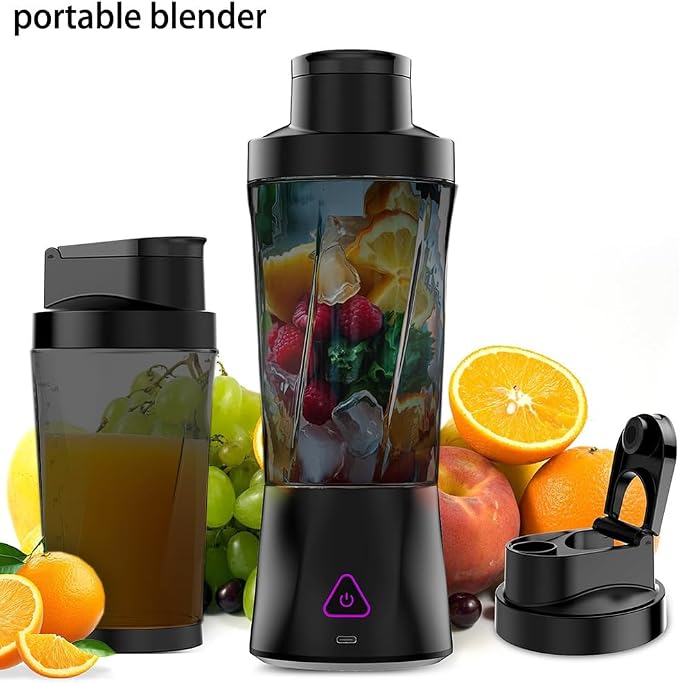 Portable Blender 700ml (24oz),USB Rechargeable Personal,360W High-Power Motor, 6000mAh Long-Lasting Battery, Self Cleaning & BPA Free & Leakproof-Lid for Travel, Home, Office, Camping (Black)
