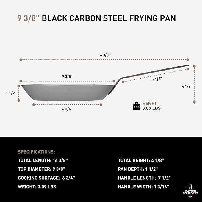 Matfer Bourgeat Black Carbon Steel Frying Pan, 9 3/8"