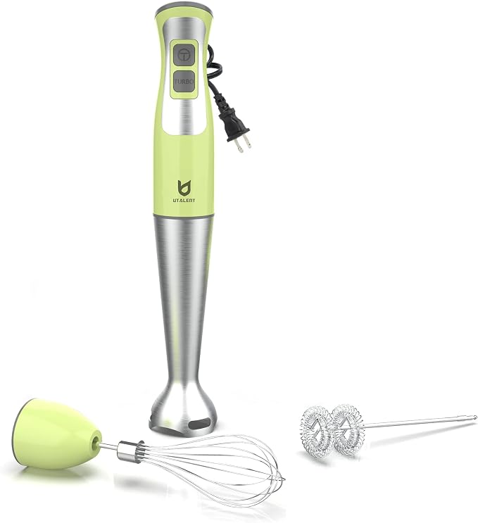UTALENT 3-in-1 Immersion Hand Blender - Puree Food, Smoothies and Soups | 8-speed handheld blender, Pure Copper Winding Motor, 5.2 feet power cord, 4-point Ice crush SS blade, Egg whisk, Milk frother