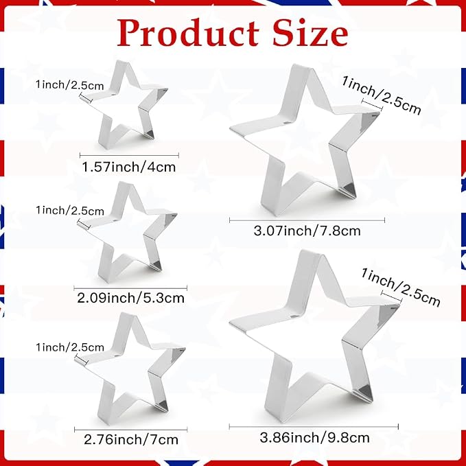 Star Cookie Cutters, 3D Christmas Tree Cookie Cutter Set, 5Pcs Stainless Steel Five-Pointed Shaped Cutter Biscuit Molds Cake Cheese Fruit Cutter for DIY Holiday Home Baking Kit Birthday Party Supplies