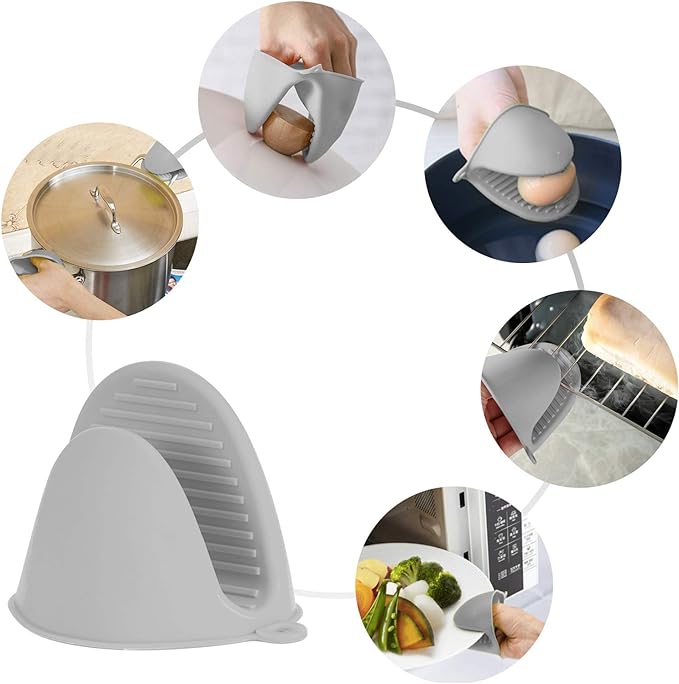 Vaincre 4PCS Heat Resistant Silicone Oven Mitts & Potholders, Black & Gray | Food Grade Silicone, Non-Slip Grip, Waterproof, Mini Size, Flexible, Dishwasher Safe, For Cooking Baking Grilling BBQ