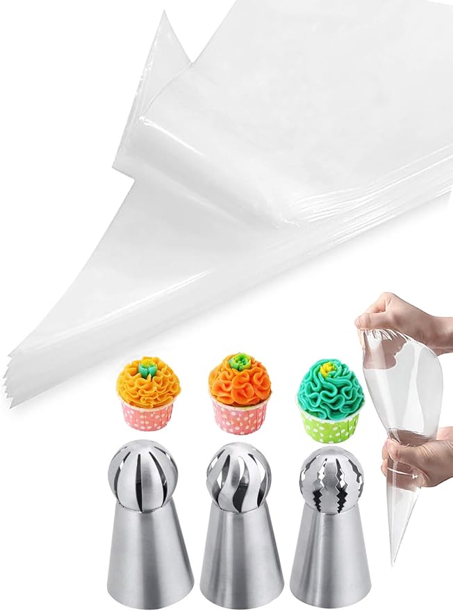 Russian Ball Piping Tips Set with Bags, Cake Frosting Flower Decorating Kit