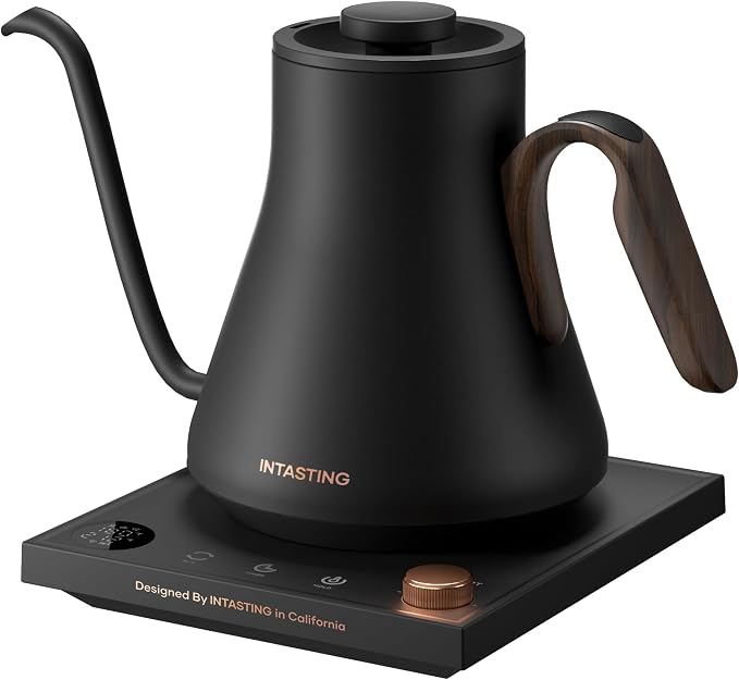INTASTING Gooseneck Electric Kettle with 1℉ Temperature Control, 0.9 Liter | Fast Heating, Stainless Steel Interior, for Pour Over Coffee, Tea & Boiling Water, Keep Warm, Auto Shut-Off, Matte Black