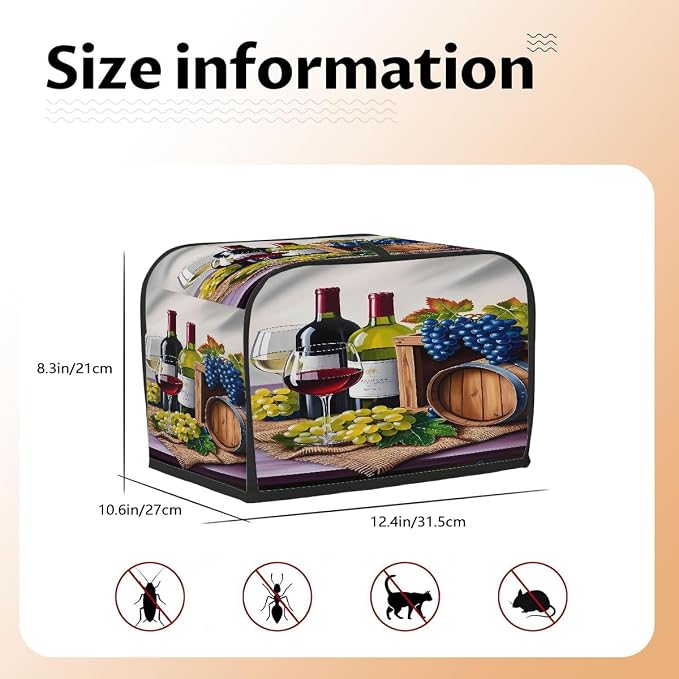 4 Slice Toaster Cover Grapes Red Wne Toaster Covers Four Slice Wide Slot Waterproof and Dustproof Covers for Wide Slot Toasters and Small Appliances Kitchen Decor Gifts