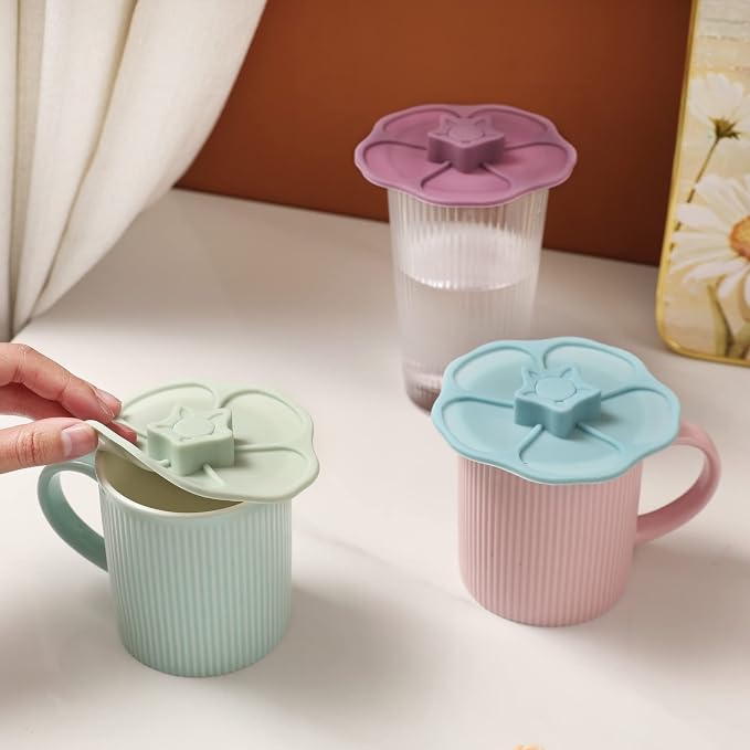 Petal Silicone Cup Covers (Set of 3), Multicolored Silicone,drink covers | Mug Covers for Mugs, Cups, Tea Pots,Flexible Mug Covers，Hot Cup Lids for Coffee & Tea