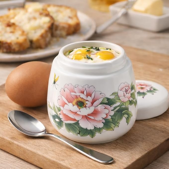 Ceramic Egg Coddler with Lid, 200 mL Porcelain Egg Cooker | Screw-On Lid, Holds One Or Two Eggs, For Soft-Cooked Eggs, Steamed Egg Dishes, Breakfast And Chawanmushi