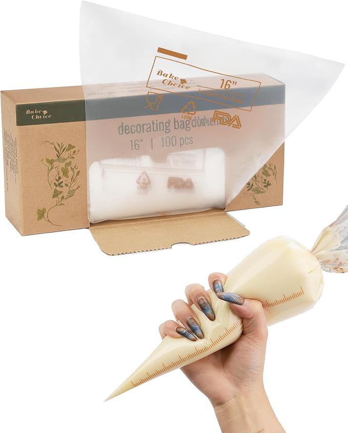Bake Choice 16 Inch Large Piping Bags, 100 Thickened Disposable Pastry Bags | Anti Burst Icing Bags for Cream Frosting, Non-slip Frosting Bags, Cake & Cookie Decorating Supplies