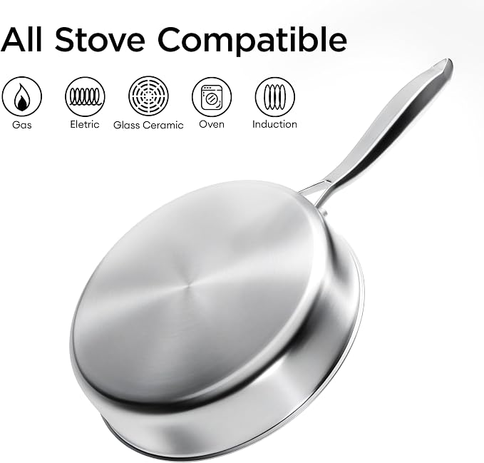COOKER KING 3.6Qt Hybrid Sauté Pan w/Lid, Nonstick Deep Skillet for Frying | Non-Toxic Coating, Dishwasher & Oven Safe, Induction Ready, Stay-Cool Handle, 3-Ply Stainless Steel Clad for Fast Heat