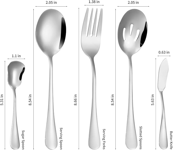 Lazycorner 53 Piece Silverware Set for 8, Flatware Set with Steak Knives for 8 and 5 Public Serving Use Set 18/10 Stainless Steel Serving Utensils Set Cutlery Set For Restaurant Hotel Dishwasher Safe