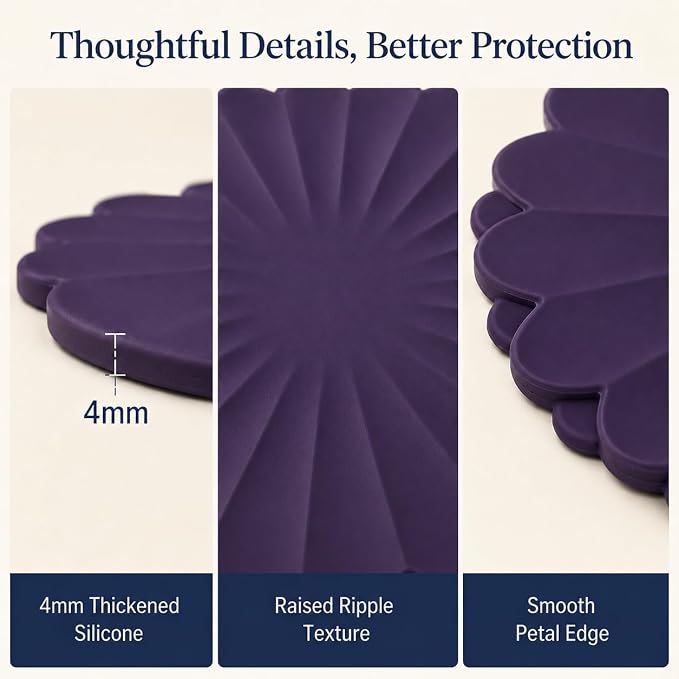 Heat-Resistant Silicone Trivet Mats, Non-Slip Hot Plate Holder for Kitchen Countertops & Dining Table, Reusable Pot Holder Pad with Secure Grip, Dishwasher Safe (Purple, Diameter: 30cm/11.81")