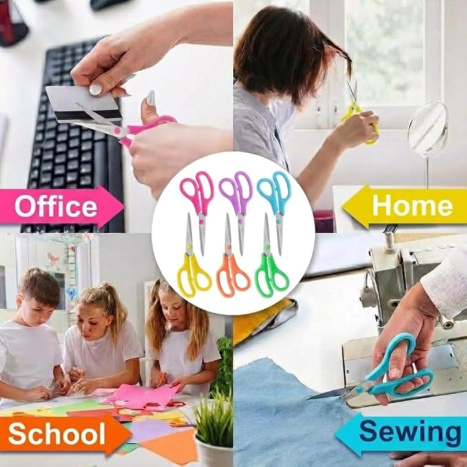Scissors, BOOMIBOO 8" All Purpose 24 Pack - Comfort-Grip Scissors for Office Desk Accessories Sewing Fabric Home Craft School Supplies, Teacher/Class Supplies, Right/Left Handles (Rainbow Color)