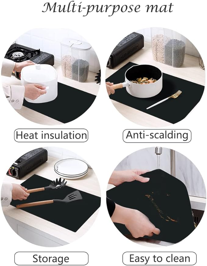 emolife Thick(2MM) Silicone Mats for Kitchen Counter, Black, 23.6"x15.7" | Countertop Protector, Heat Resistant, Non-Slip, Multipurpose Silicone Mat