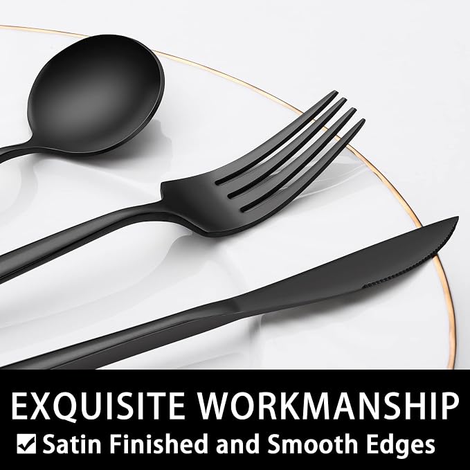 60-Piece 12 Setting Black Silverware, Food-Grade Stainless Steel Flatware Cutlery Set for Home, Office, Restaurant, Hotel