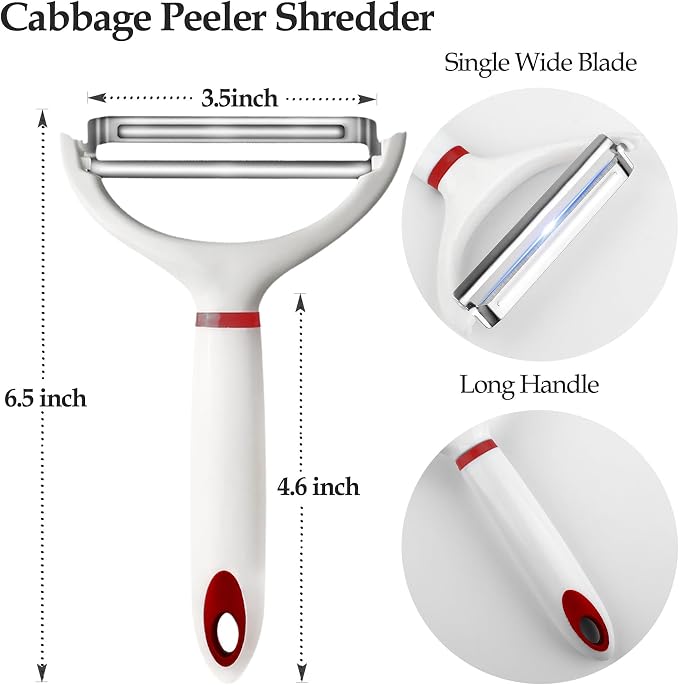 2Pack Cabbage Shredder, 3.5 Inch Wide Blade Vegetable Peeler | Cabbage peeler slicer for coleslaw, sauerkraut; Large Y veggie peeler with 4.6 inch long handle; White with red