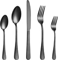 Silverware Set,20-Piece Stainless Steel Flatware Set for 4 | Food-Grade Stainless Steel Cutlery Set,Dishwasher Safe,Mirror Finished Utensil Sets for Home Restaurant,Wave Hammered,Black