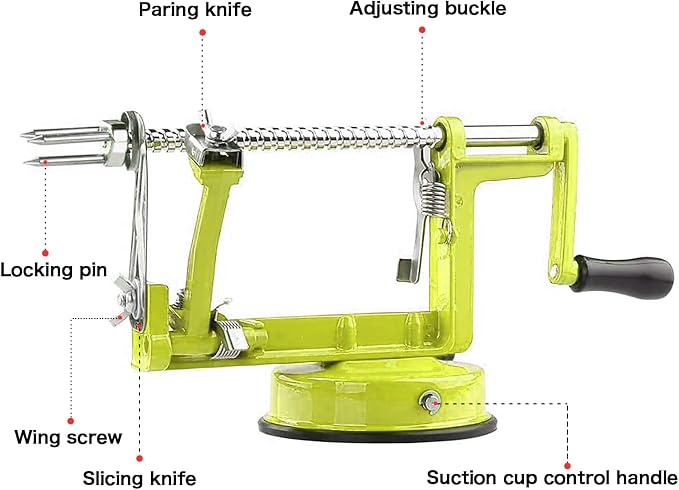 Apple Peeler Corer, Long lasting Chrome Cast Magnesium Alloy Apple Peeler Slicer Corer with Stainless Steel Blades and Powerful Suction Base for Apples and Potato(SpringGreen)