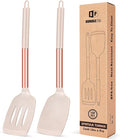 Pack of 2 Silicone Solid Turner, Non Stick Slotted Kitchen Spatulas, High Heat Resistant BPA Free Cooking Utensils, Ideal Cookware for Fish, Eggs, Pancakes(Rose Gold Khaki)