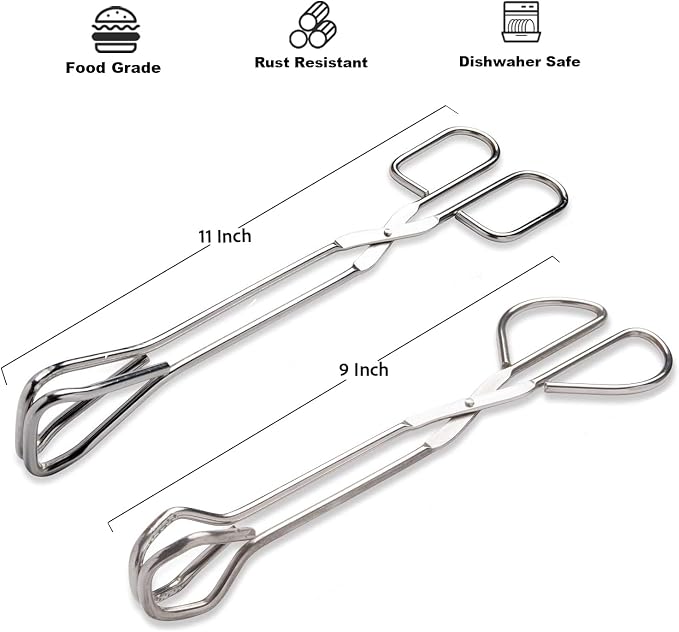 Hiash 9-Inch and 11-Inch Heavy Duty Stainless Steel Kitchen Tongs - Comfortable Ergonomic Grip, Scissor Design, Heat Resistant for BBQ and Cooking