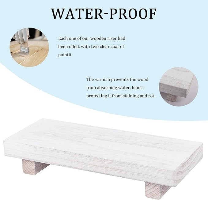 Wood Bathroom Tray Farmhouse Decor Kitchen Soap Holder, 8.7" X 3.6" White | Waterproof, Lightweight, Easy Clean, Small Wooden Riser Pedestal Stand Accessories for Office Desk, Vanity, Counter, Sink