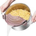 AUOON Pot Strainer Clip on Silicone, Large 10.45 x 4.33 in, Almond Rose | Fits Pots Pans Bowls, Dishwasher Safe, for Pasta Noodles Vegetable Fruits, Space-saving Kitchen Gadget
