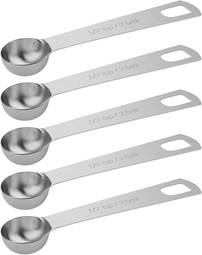 5PCS 1/2tsp(1/6tbsp, 2.5ml) Measuring Spoon, Stainless Steel Teaspoon | High Precision, Food-Grade, ‌Rust-Free, Dishwasher-Safe, Easy-Read Markings, Multi-Purpose, Sturdy & Durable