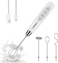 YUSWKO Handheld Milk Frother Wand for Coffee, Rechargeable Electric Whisk with 3 Heads 3 Speeds Drink Mixer Coffee Frother For Latte, Cappuccino, Hot Chocolate, Egg, White