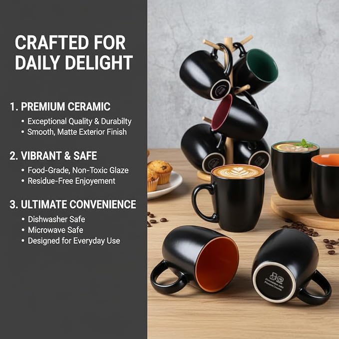 GBhome 12 oz Coffee Mugs Set of 6, Ceramic Coffee Cups- Multi-Color