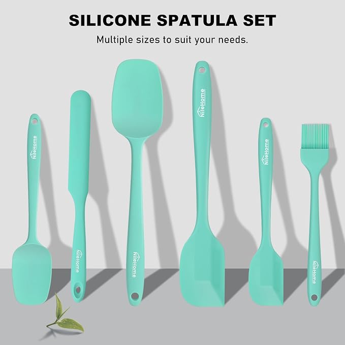 NileHome Silicone Spatula Set, 6 Pcs Food Grade Kitchen Utensils with Silicone Brush Heat Resistant Up to 600°F Dishwasher Safe BPA-Free Rubber Spatula for Scraping, Baking, Cooking, Mixing, Turquoise
