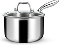 EWFEN 3 Ply Stainless Steel Saucepan with Lid, 2 Quart Multipurpose Cooking Pot, Stay-Cool Handle, Induction Oven Dishwasher Safe, 2 QT