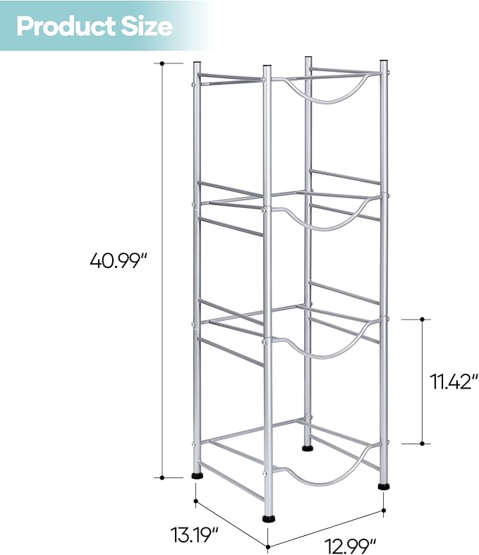 SEHERTIWY 5 Gallon Water Jug Holder, 4-Tier Bottle Holder for Home, Office | Heavy Duty Water Storage Rack Save Space, SILVER