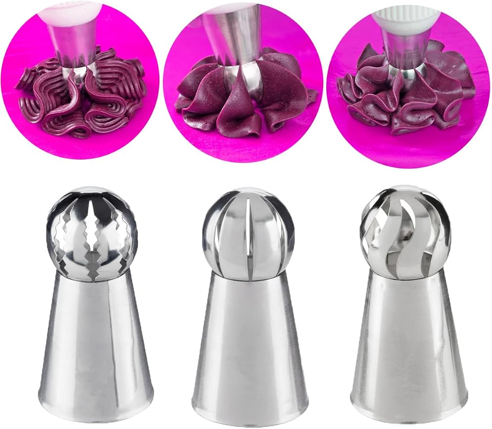 Russian Ball Piping Tips Set, 3 Pcs for Flower Petal Cake Decorating