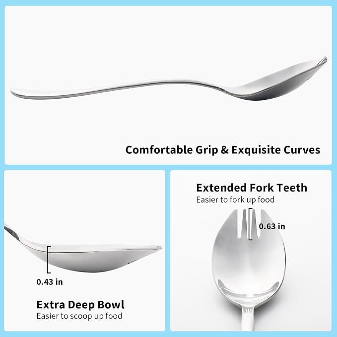 Alata Sporks, 12-Pack Food-grade Stainless Steel Sporks, 7.4 Inches Long Handle Salad Forks For Dessert, Ice Cream, Salad, Soup, Noodle, Spaghetti, Dishwasher Safe
