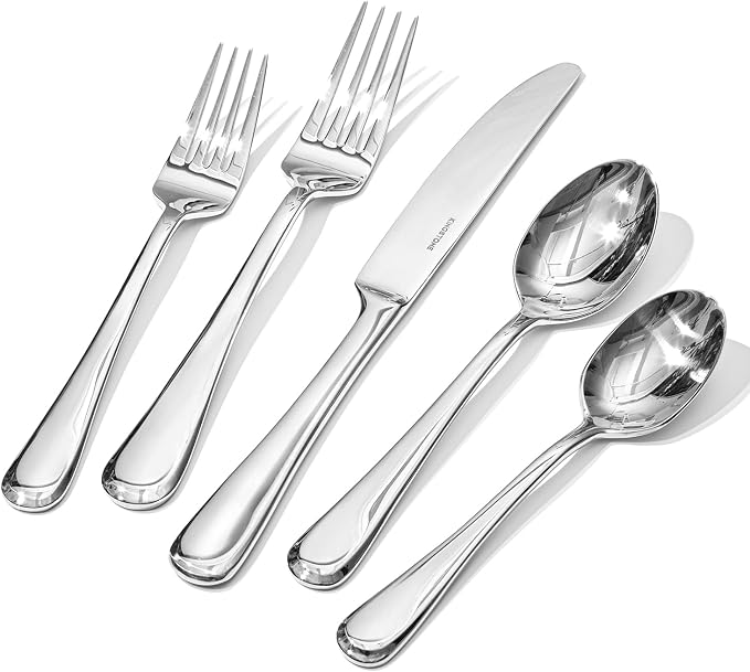 Silverware Set for 6, 30 Piece Stainless Steel Flatware Cutlery Utensil Set | KINGSTONE Heavy Duty Utensils, Modern Design, Mirror Polished Knives Fork and Spoon,Dishwasher Safe for Wedding Housewarming