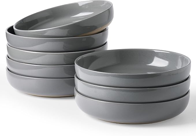 famiware Milkyway 33 oz Pasta Bowls Set of 8, Dark Gray | Scratch-Resistant Stoneware Salad Bowls, Stackable, Dishwasher & Microwave Safe, Lead-Fre