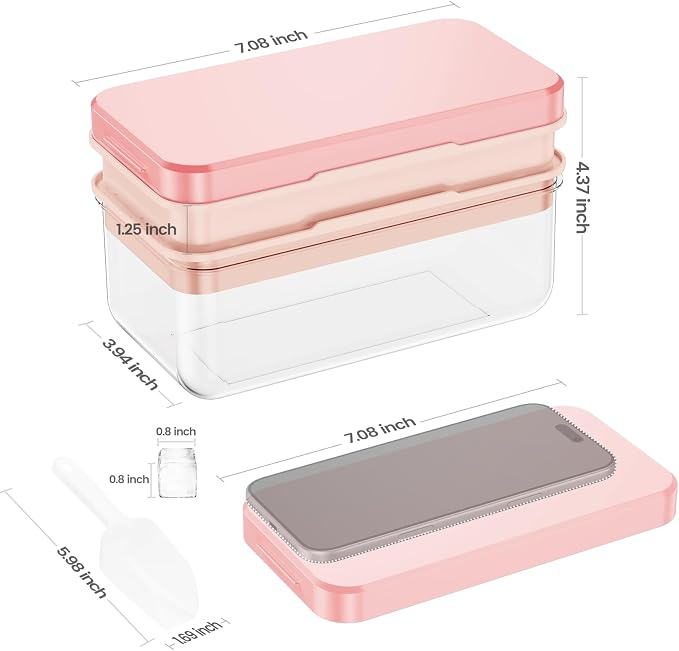 Ice Cube Tray with Lid and Bin, Easy Release 56 Cubes for Freezer | Food-grade BPA-free PP and ABS. Ice cubes for fruit, cocktails, iced coffee. Space-saving stackable with scoop