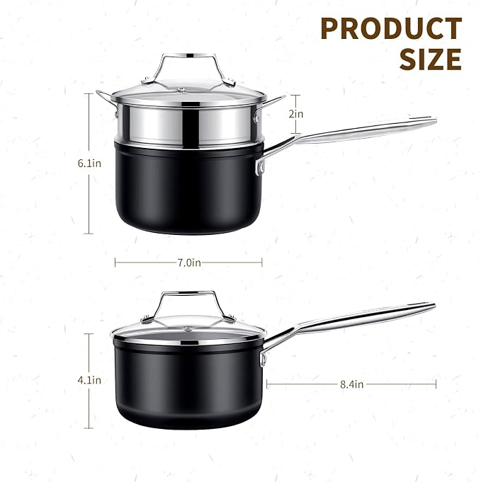 MsMk 2.5 QT Saucepan with Lid & Steamer, Nonstick Induction Cooking Pot | Non Toxic, Even Heating, Easy Clean, Dishwasher & Oven Safe, suitable for gas & electric & induction stoves, PFOA & PFAS Free