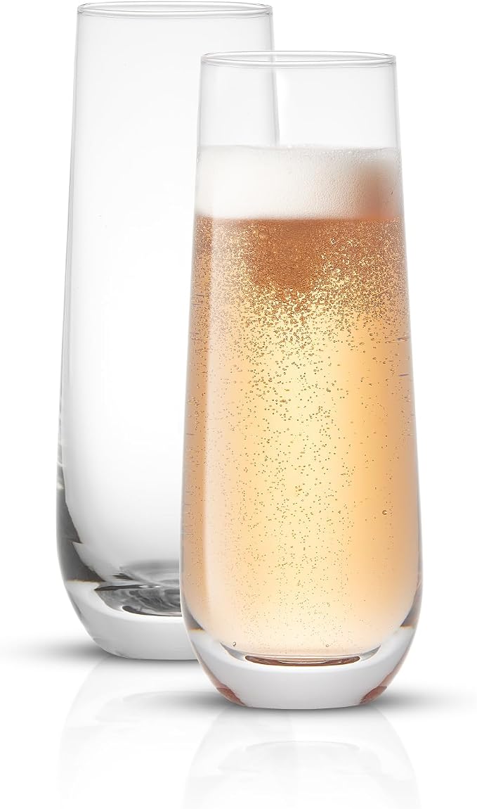 JoyJolt Milo Stemless Champagne Flutes Set of 8 Crystal Glasses. 9.5oz Prosecco Wine Flute, Mimosa Glasses, Cocktail Glass Set, Water Highball Glass, Bar Glassware