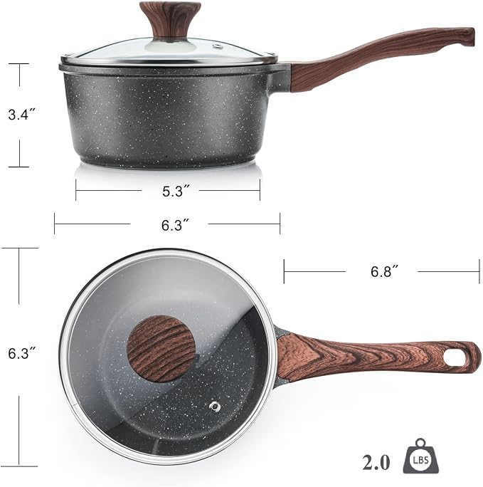 SENSARTE Nonstick Saucepan with Lid, 1.5 Quarts Small Pot with Swiss Granite Coating, Stay-cool Handle, Multipurpose Handy Sauce Pot Small Kitchen Cooking Pot, Induction Comptable, PFOA Free | Small Pot with Swiss Granite Coating, Sauce Pot Kitchen Coo...