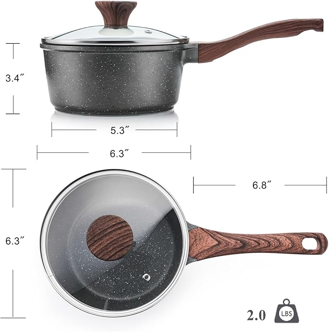 SENSARTE Nonstick Sauce Pan Set with Lid, 1.5+2.5 Quarts, PFOA/PFOS Free | Swiss Granite Coating Sauce Pot Kitchen Cooking Pot Sets, Induction Compatible