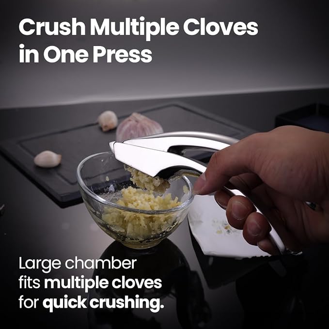 Gourmet Easy Lifetime Replacement Garlic Press, No Need to Peel, Fine Mince | Detachable Design for Easy Cleaning, Ergonomic Handle for Effortless Press, Stainless Steel Rust-Resistant, Dishwasher Safe