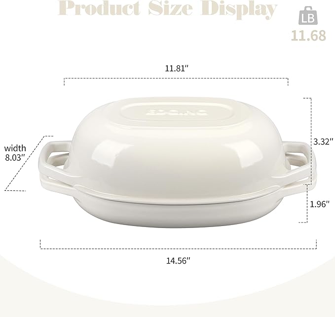 EDGING CASTING Enameled Cast Iron Oval Dutch Oven Pot with Lid, Dutch Oven for Sourdough Bread Baking, Bread Oven, Bread Dutch Oven, Oval Bread Pan, 5qt, White