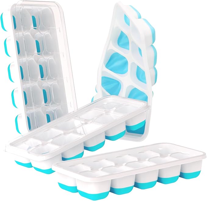 DOQAUS Ice Cube Tray with Lids, 4 Pack Silicone Ice Trays for Freezer | Stackable BPA & LFGB Safe, Easy Release for Kitchen, RV, Cocktail, Coffee, Soup & Food