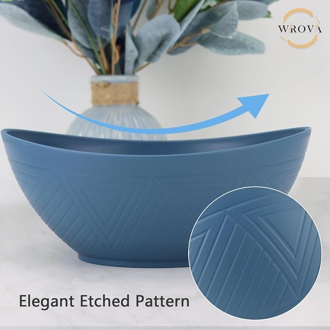 65oz Big Wheat Straw Bowls - Large Salad Bowls set of 6 - Unbreakable Serving Bowls - Microwave & Dishwasher Safe - Oval Bowls for Cereal,Salad,Fruit - Ocean Series