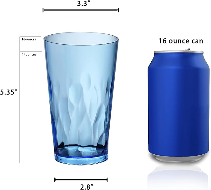 JGIRL Unbreakable Plastic Drinking Glasses,Set of 6,16 Ounces (Blue) | 16 oz plastic Tumbler Cups, Shatterproof Drinking Cups, Plastic glass cup,cups for kitchen ,cup set, Dishwasher Safe