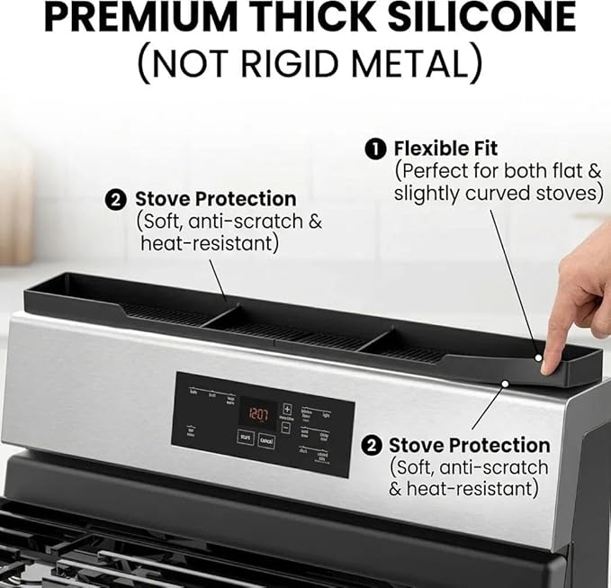 AWOKE Stove Top Shelf 30 Inch - Silicone Material Magnetic Shelf for Stove - 3 Functional Partitions Kitchen Spice Rack Organizer-Black,Kitchen Gadgets Storage Organization