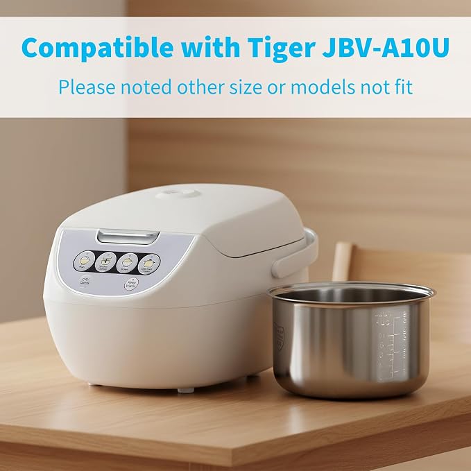 Rice Cooker 5.5 Cupr Inner Pot Compatible with Tiger JBV-A10U Only | 304 Stainless Steel,Easy to Clean and Dishwasher Safe