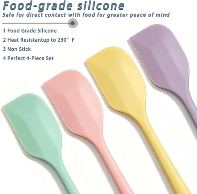 4 PCS Mini Silicone Spatulas 8.2 Inch Rubber Spatula | Small Baking Mixing Tool for Nonstick Cookware, Cooking Macaron colors